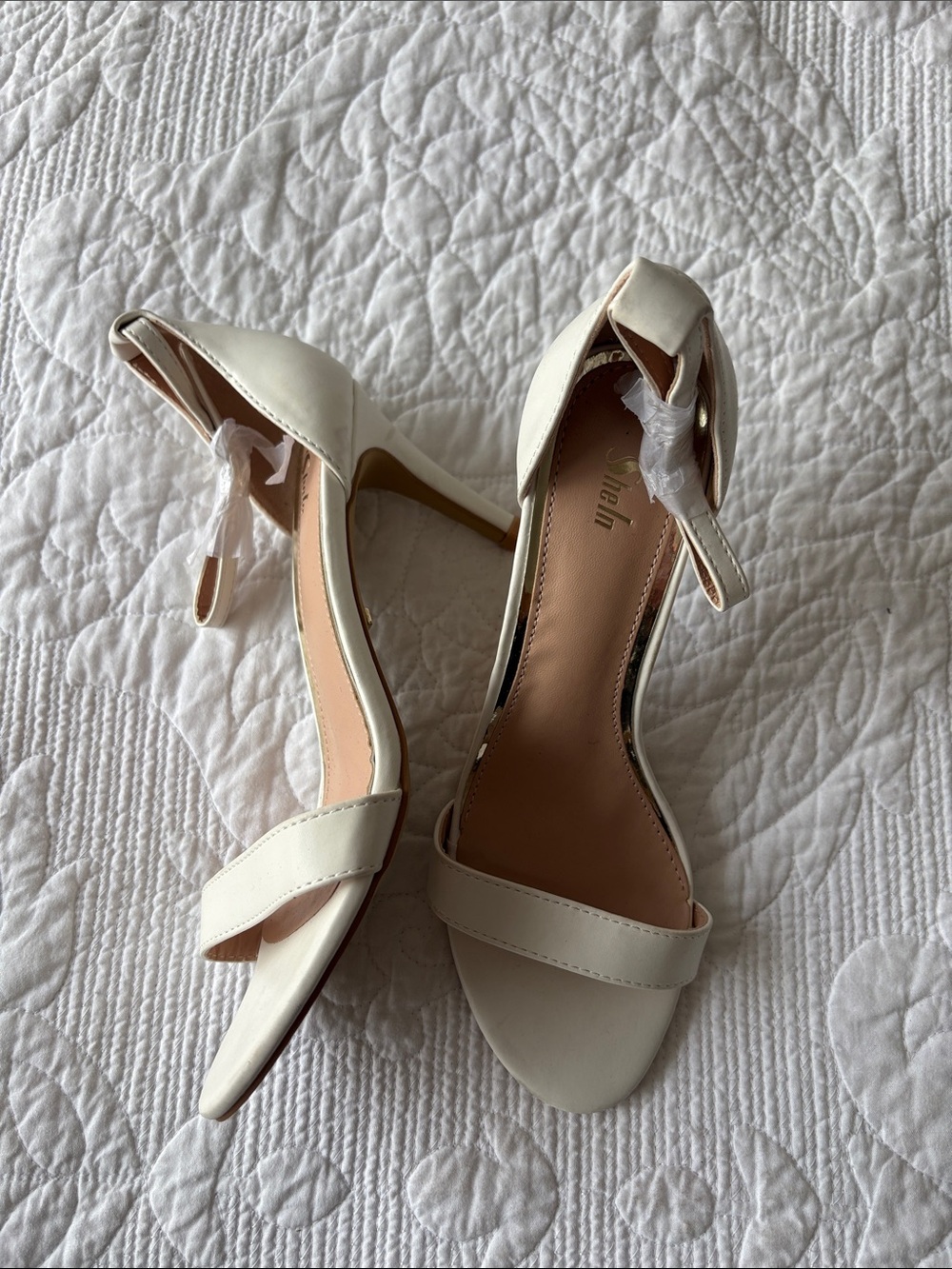 SHEIN Ivory Ankle-Strap Open-Toe Heels